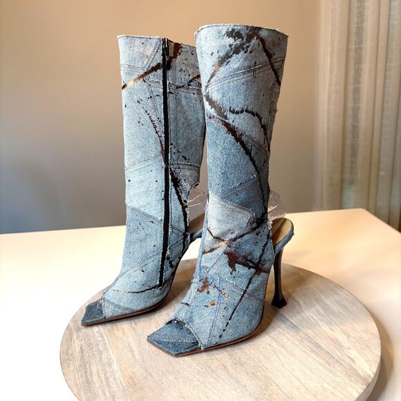 Gianmarco Lorenzi Women's Distressed Denim Boots Heels EU Size 39 US Size 8.5 - Picture 4 of 13